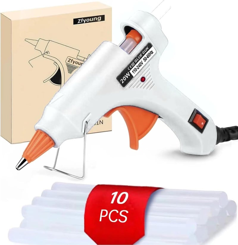FYOUNG Mini Hot Glue Gun 10pcs Glue Stick Hot Glue Gun Set For Quick Repair Artist DIY Art Home 20w White - Image 1